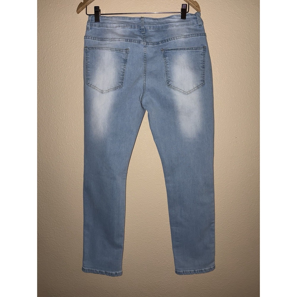KUNMI Women's Jeans Light Wash Size L Distressed Straight Leg - Picture 3 of 7